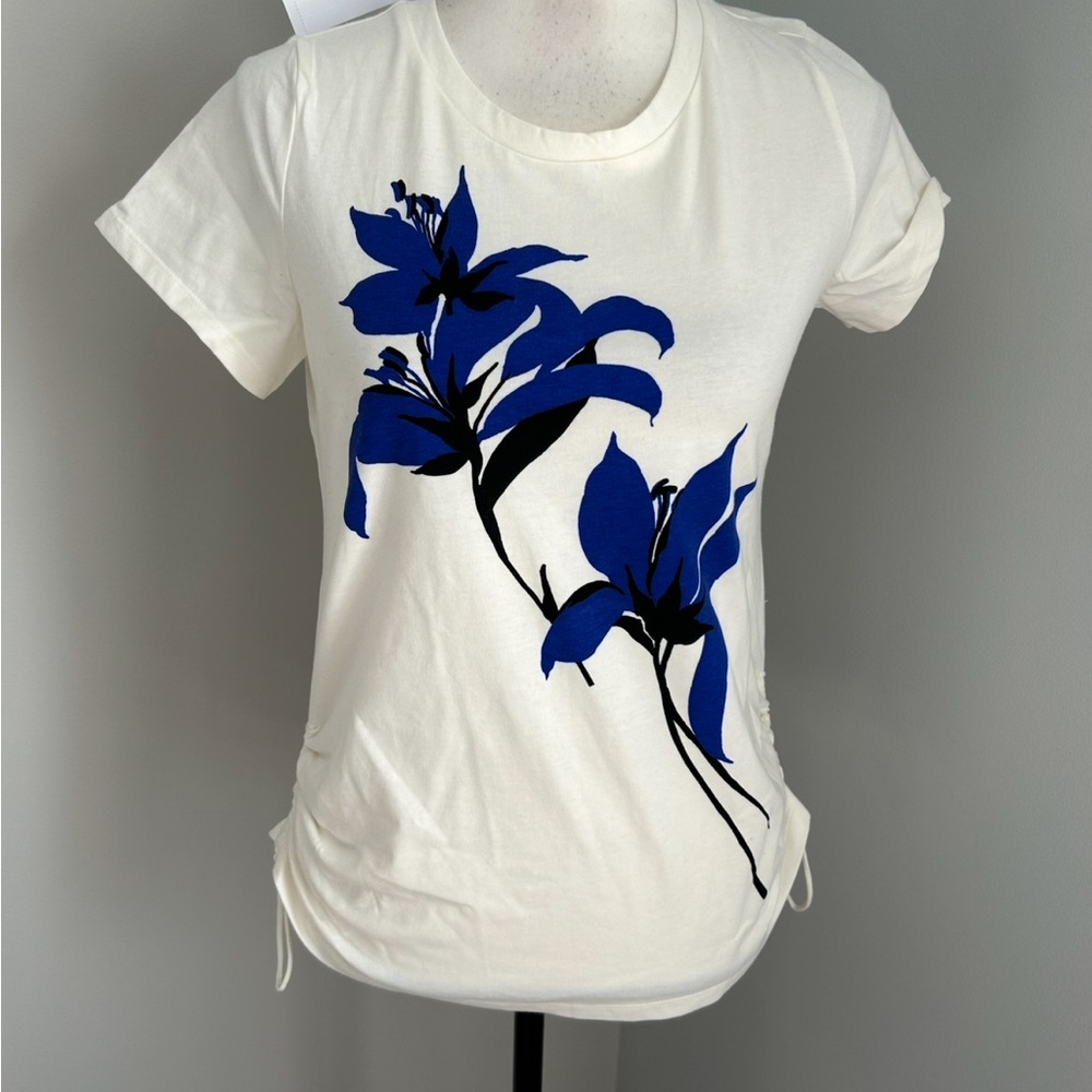 Liz Claiborne Sz Small Blue Floral Print Short Sleeve Top with ties